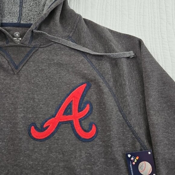 NWT Stitches Atlanta Braves MLB Men's X-Large V-Neck Hooded Grey Sweatshirt NEW - Picture 5 of 16